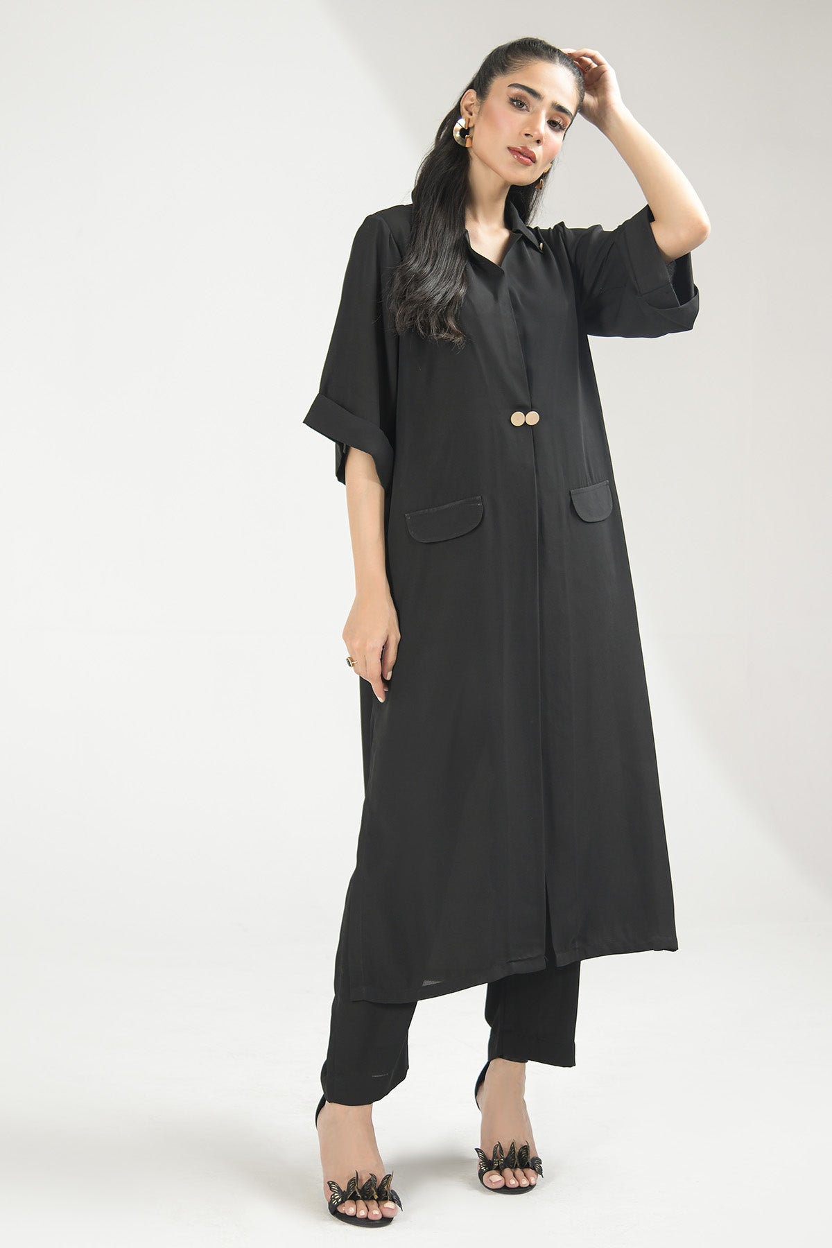 Stylish Black Crepe Dress - Peach Republic