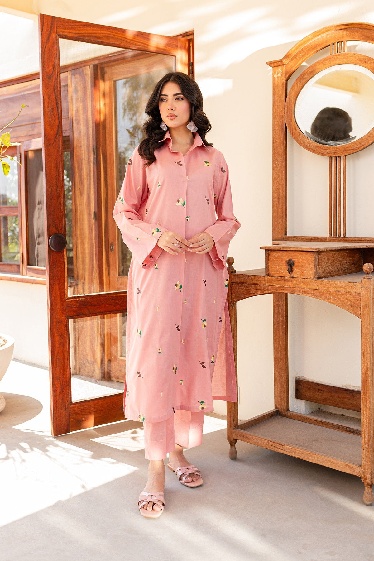 Tea Pink Embroidered Dress - Peach Republic