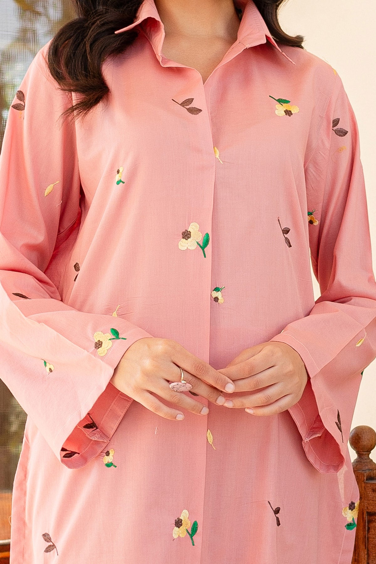 Tea Pink Embroidered Dress - Peach Republic