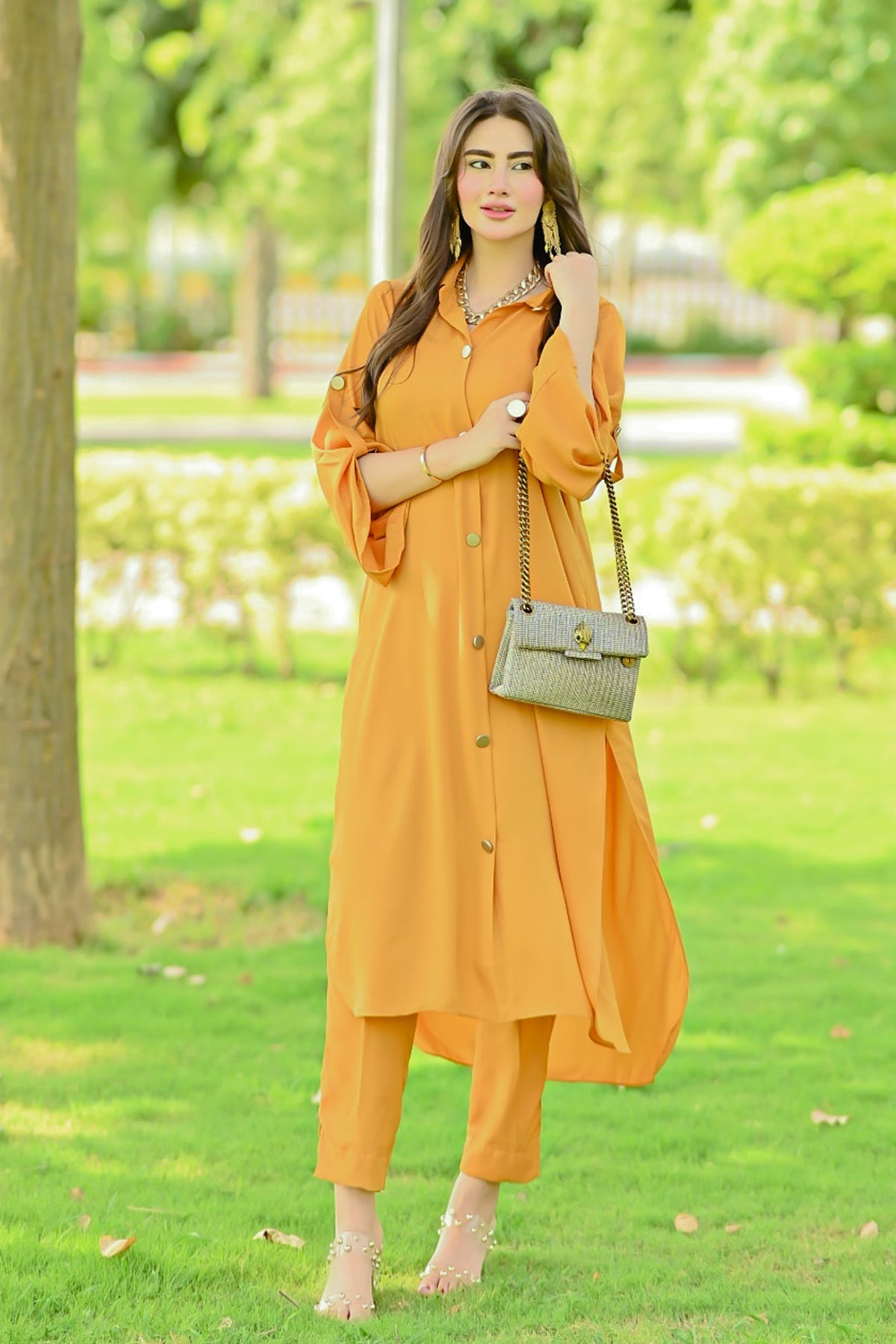 Yellow Mustard Buttoned Dress - Peach Republic