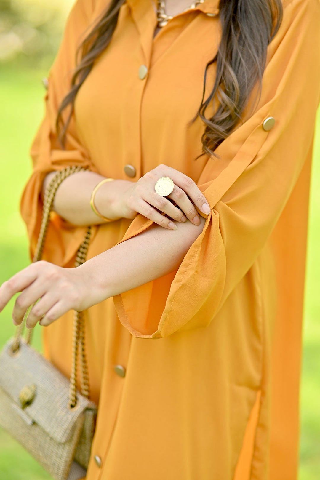 Yellow Mustard Buttoned Dress - Peach Republic