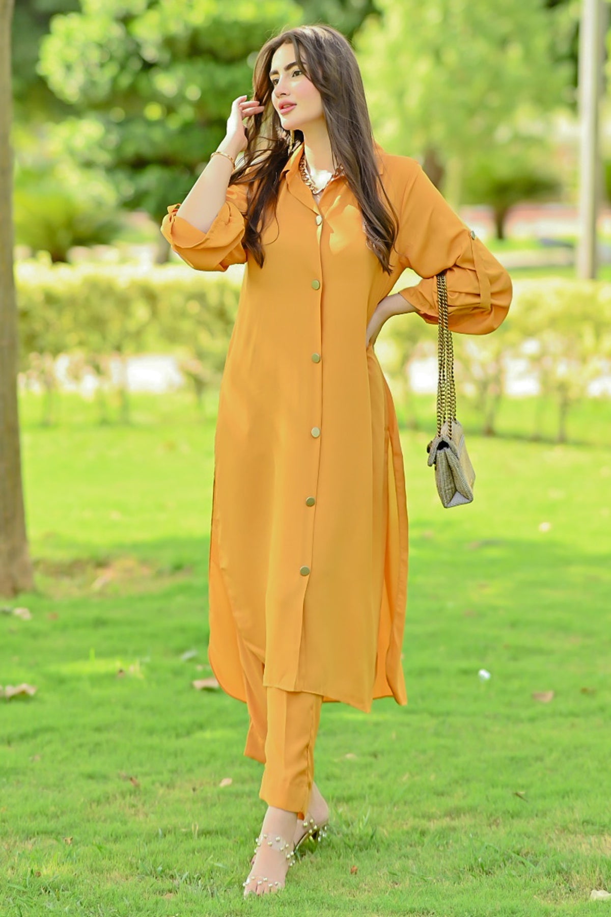 Yellow Mustard Buttoned Dress - Peach Republic