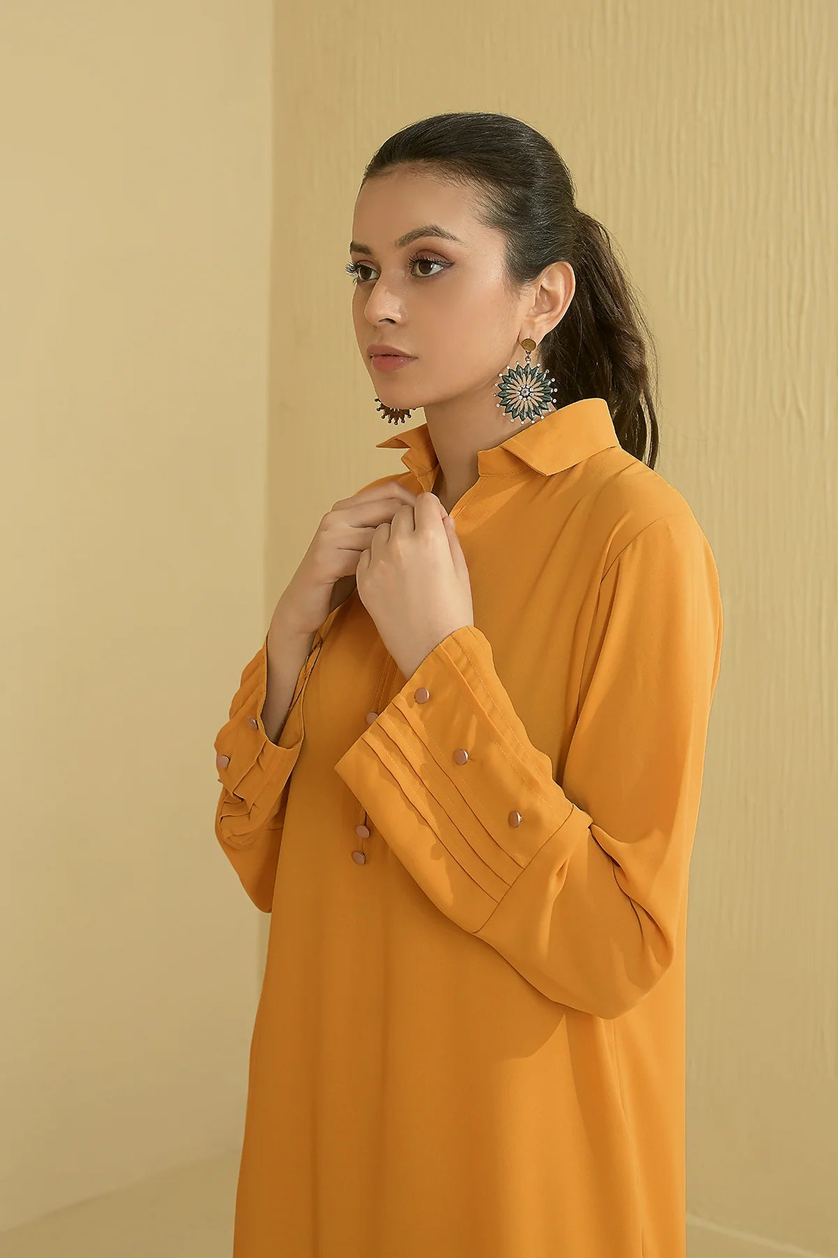 Yellowish Mustard Premium Dress - Peach Republic