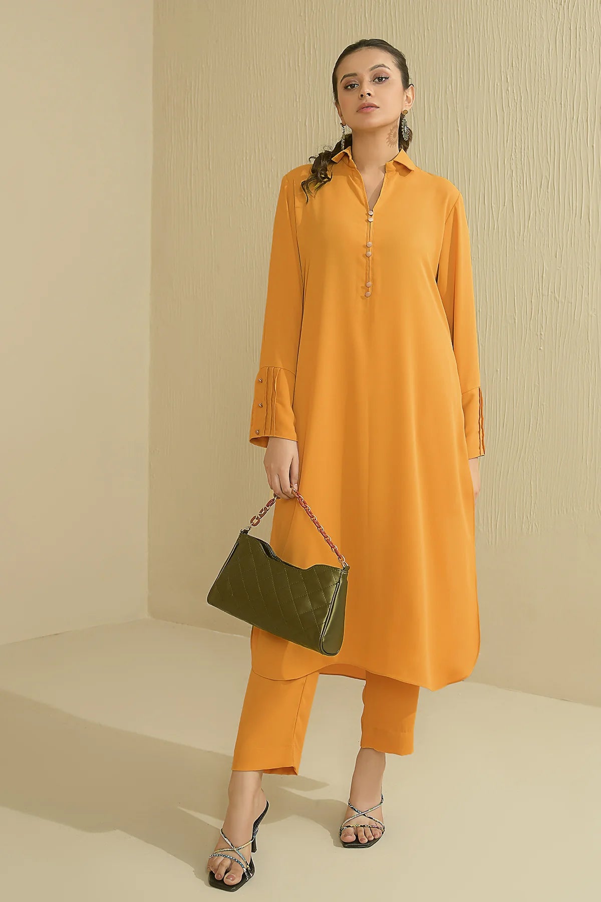 Yellowish Mustard Premium Dress - Peach Republic